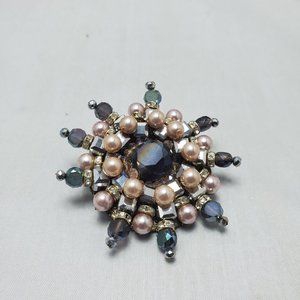 Ali Khan starburst glass mauve beaded pearl brooch with gift box